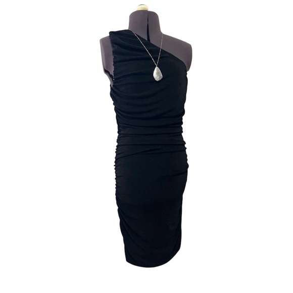 Layner Sexy One Shoulder Ruched Sleeveless Black Bodycon Dress Size M - Picture 10 of 12